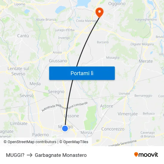 MUGGI? to Garbagnate Monastero map