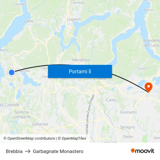 Brebbia to Garbagnate Monastero map