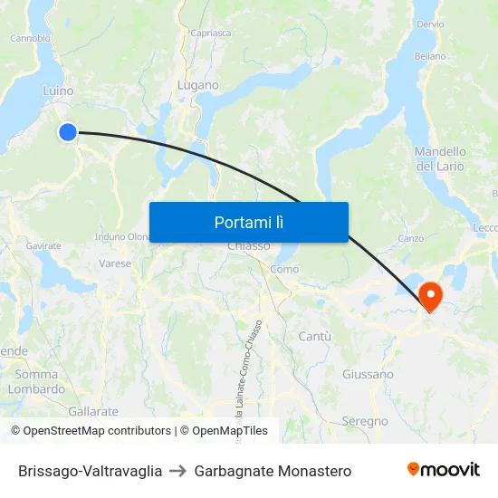 Brissago-Valtravaglia to Garbagnate Monastero map