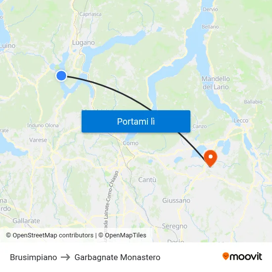 Brusimpiano to Garbagnate Monastero map