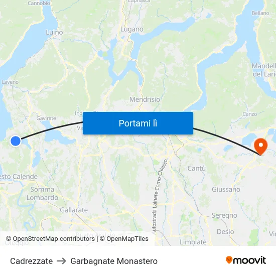 Cadrezzate to Garbagnate Monastero map