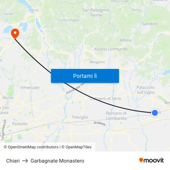 Chiari to Garbagnate Monastero map