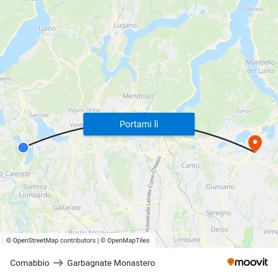 Comabbio to Garbagnate Monastero map