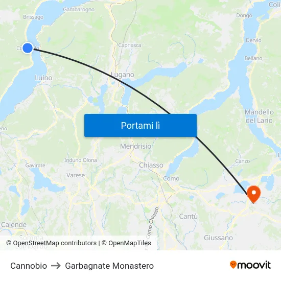 Cannobio to Garbagnate Monastero map