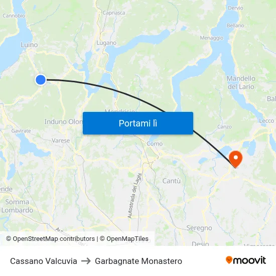 Cassano Valcuvia to Garbagnate Monastero map