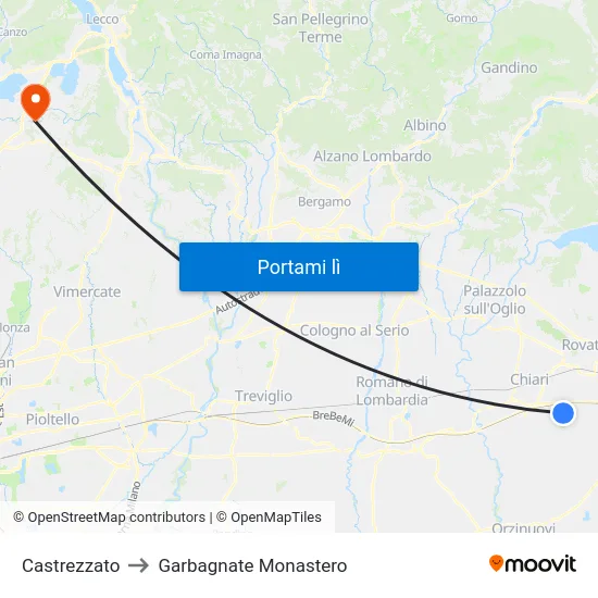 Castrezzato to Garbagnate Monastero map