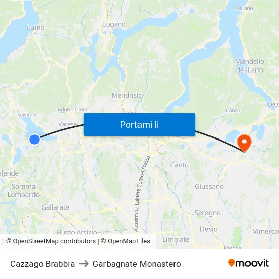 Cazzago Brabbia to Garbagnate Monastero map
