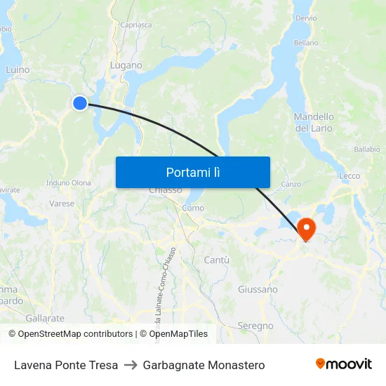 Lavena Ponte Tresa to Garbagnate Monastero map