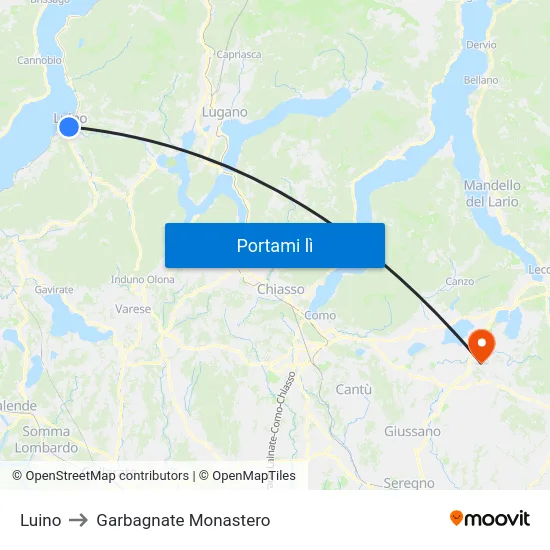 Luino to Garbagnate Monastero map
