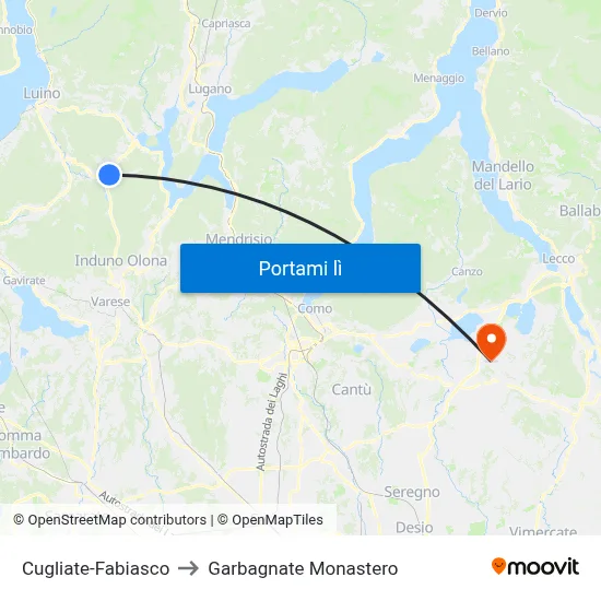 Cugliate-Fabiasco to Garbagnate Monastero map
