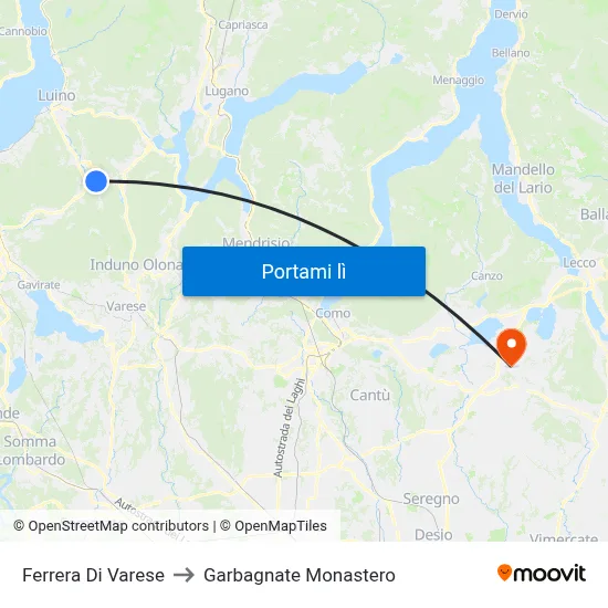 Ferrera Di Varese to Garbagnate Monastero map