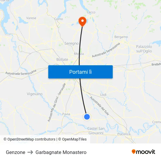 Genzone to Garbagnate Monastero map