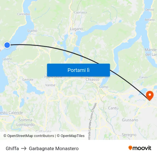 Ghiffa to Garbagnate Monastero map