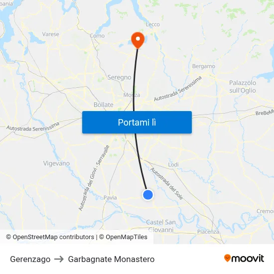 Gerenzago to Garbagnate Monastero map