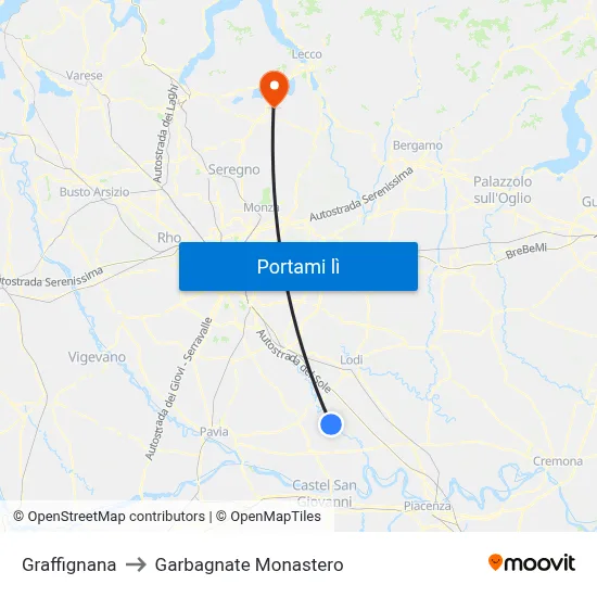 Graffignana to Garbagnate Monastero map