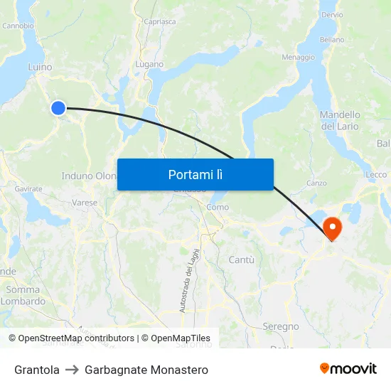 Grantola to Garbagnate Monastero map
