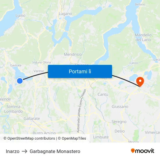 Inarzo to Garbagnate Monastero map