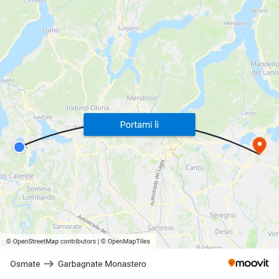 Osmate to Garbagnate Monastero map