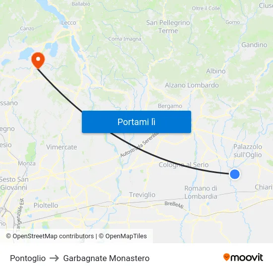 Pontoglio to Garbagnate Monastero map