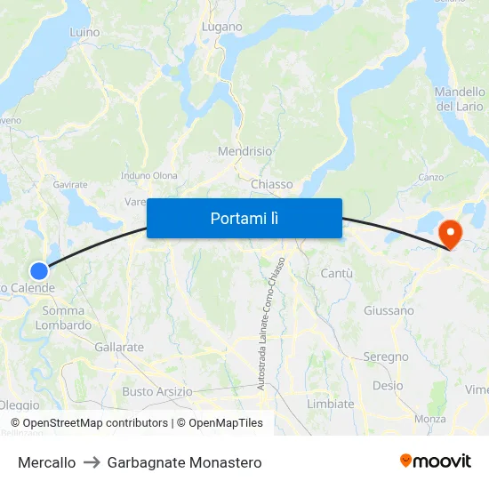 Mercallo to Garbagnate Monastero map