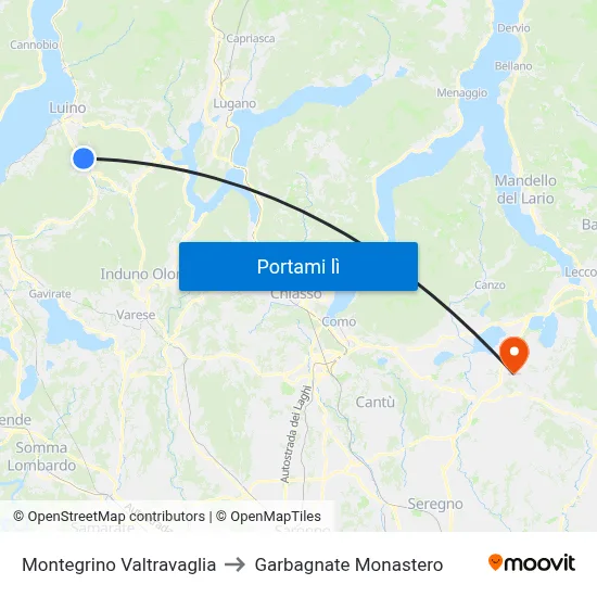 Montegrino Valtravaglia to Garbagnate Monastero map