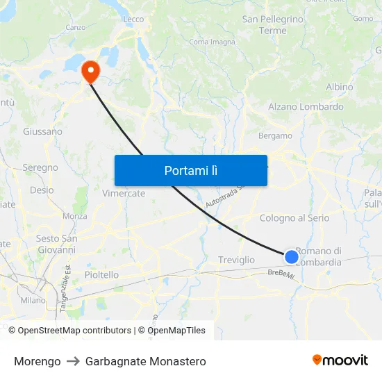 Morengo to Garbagnate Monastero map