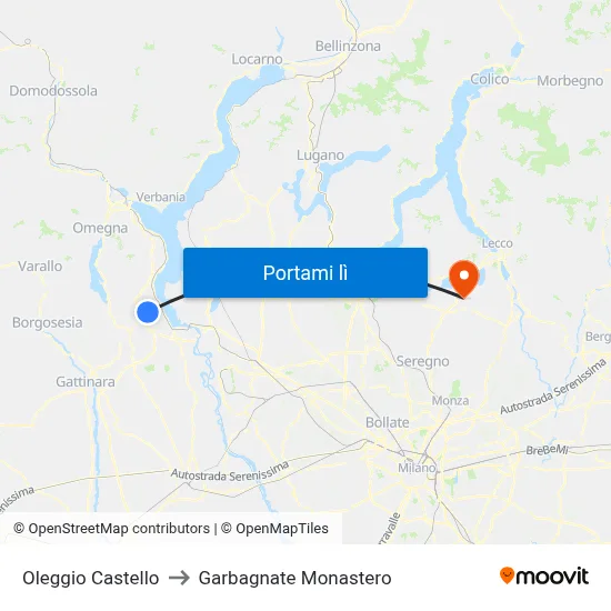 Oleggio Castello to Garbagnate Monastero map