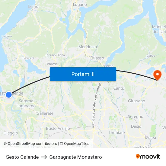 Sesto Calende to Garbagnate Monastero map