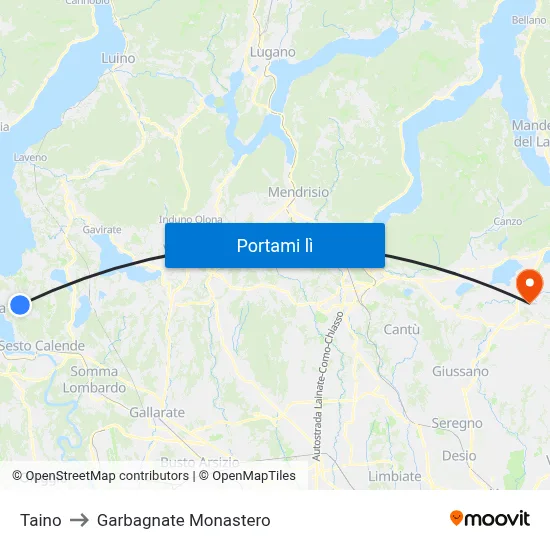 Taino to Garbagnate Monastero map