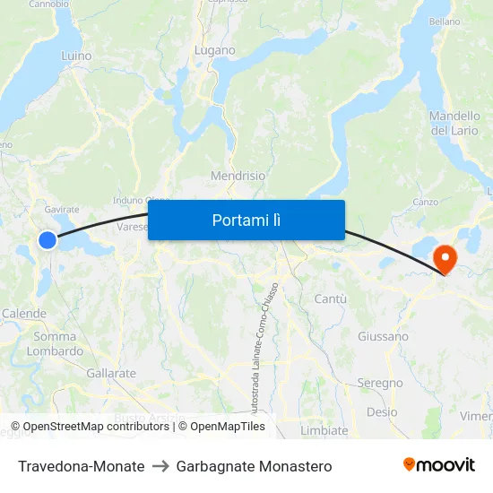 Travedona-Monate to Garbagnate Monastero map