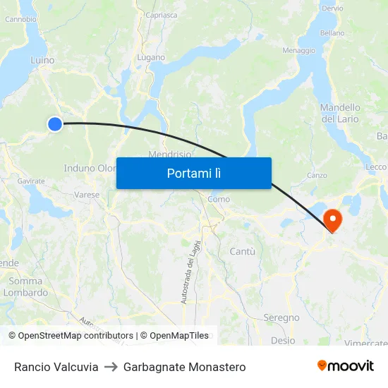 Rancio Valcuvia to Garbagnate Monastero map