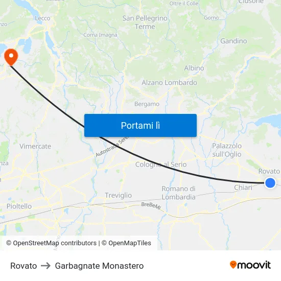 Rovato to Garbagnate Monastero map