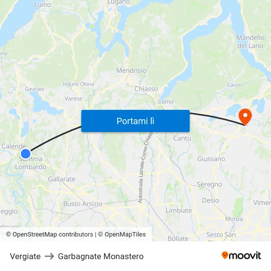 Vergiate to Garbagnate Monastero map