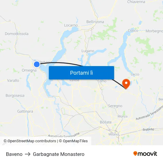 Baveno to Garbagnate Monastero map