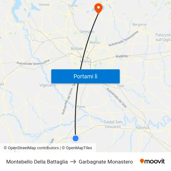 Montebello Della Battaglia to Garbagnate Monastero map