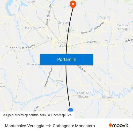 Montecalvo Versiggia to Garbagnate Monastero map