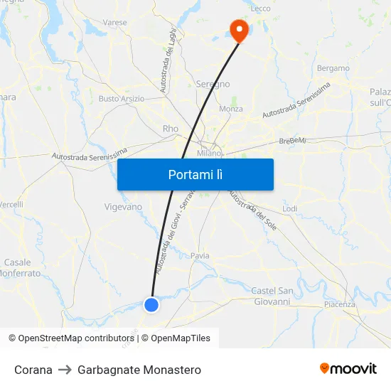 Corana to Garbagnate Monastero map