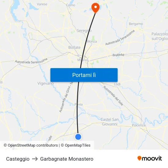 Casteggio to Garbagnate Monastero map