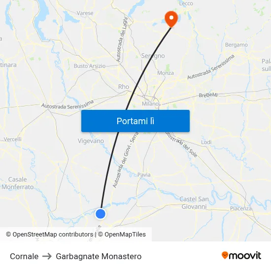 Cornale to Garbagnate Monastero map