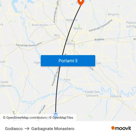 Godiasco to Garbagnate Monastero map