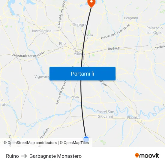 Ruino to Garbagnate Monastero map