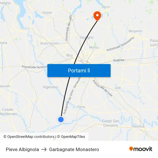Pieve Albignola to Garbagnate Monastero map