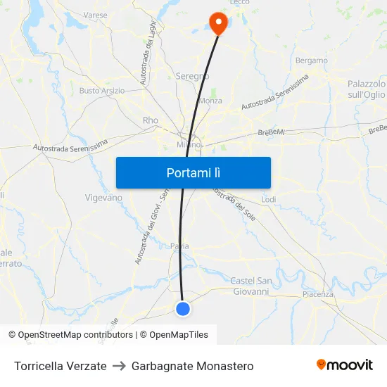 Torricella Verzate to Garbagnate Monastero map