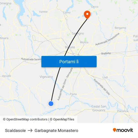 Scaldasole to Garbagnate Monastero map