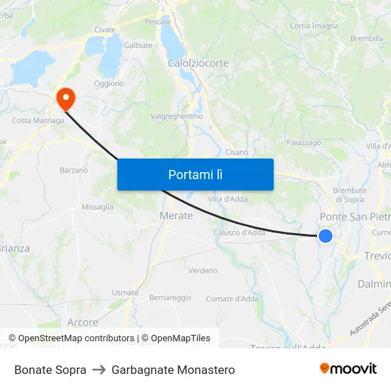 Bonate Sopra to Garbagnate Monastero map