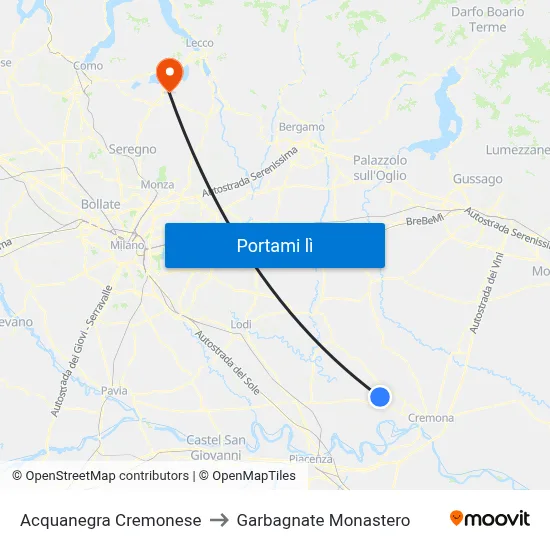 Acquanegra Cremonese to Garbagnate Monastero map