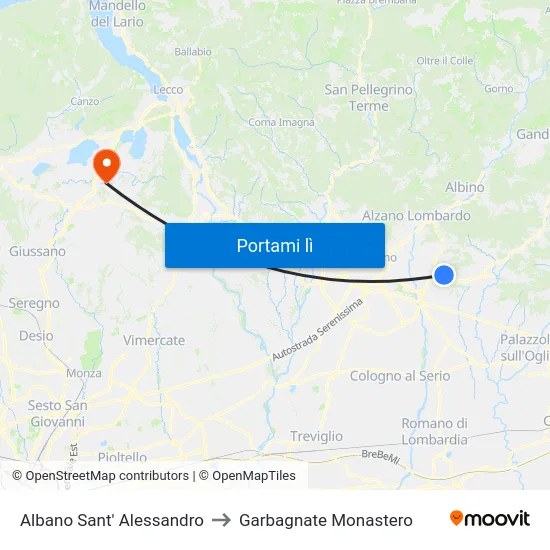 Albano Sant' Alessandro to Garbagnate Monastero map