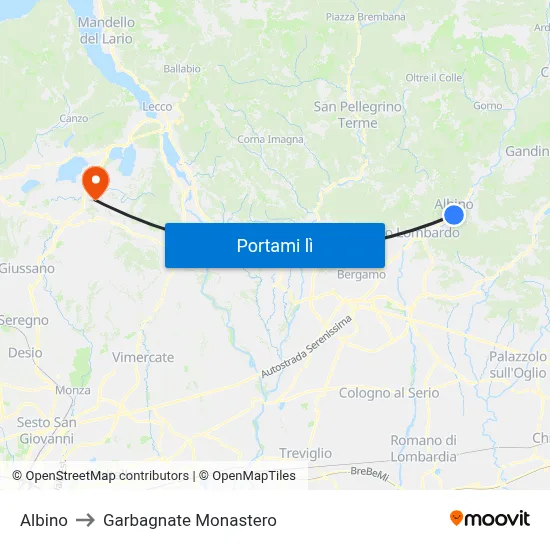 Albino to Garbagnate Monastero map