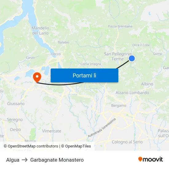 Algua to Garbagnate Monastero map