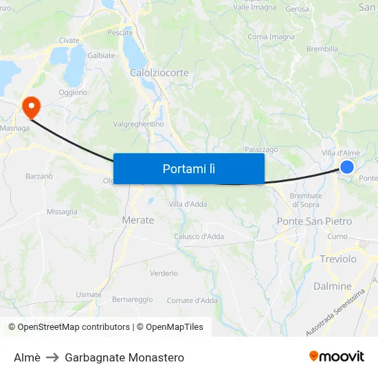 Almè to Garbagnate Monastero map